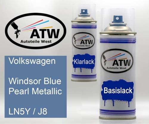 Volkswagen, Windsor Blue Pearl Metallic, LN5Y / J8: 400ml Sprühdose + 400ml Klarlack - Set, von ATW Autoteile West.